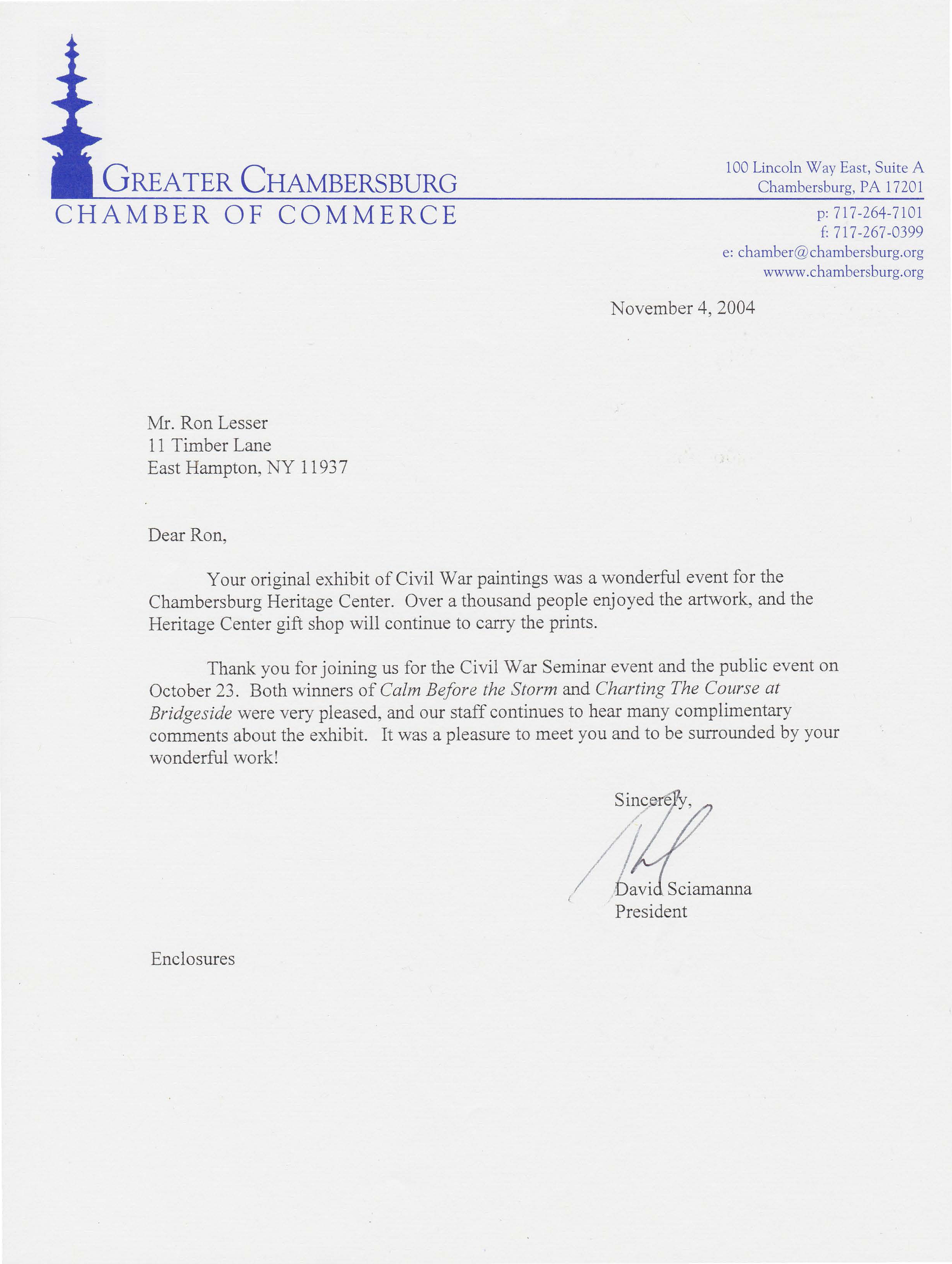 Greater Chambersburg Chamber of Commerce Letter - November 4 2004